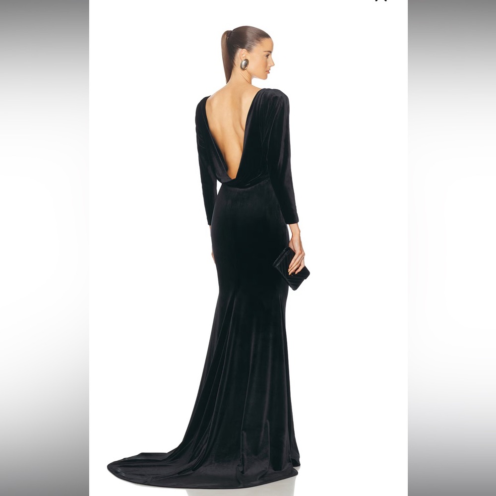 Alex Perry Black Long Sleeve Velvet Evening Gown - Picture 4 of 12